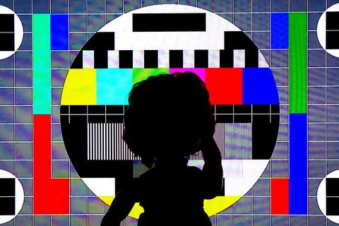 TV Test Pattern generated by a Monoscope - TV Static Noise Glitch Effect Stock Photos