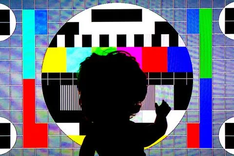 TV Test Pattern generated by a Monoscope - TV Static Noise Glitch Effect Stock Photos