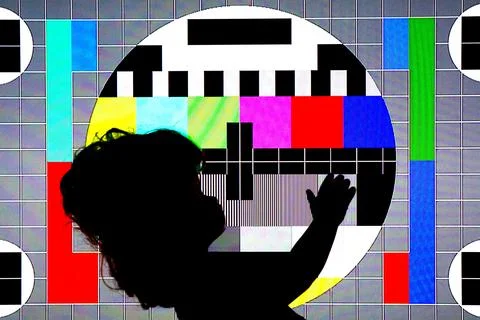 TV Test Pattern generated by a Monoscope - TV Static Noise Glitch Effect Stock Photos