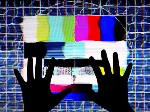TV Test Pattern generated by a Monoscope - TV Static Noise Glitch Effect Stock Photos