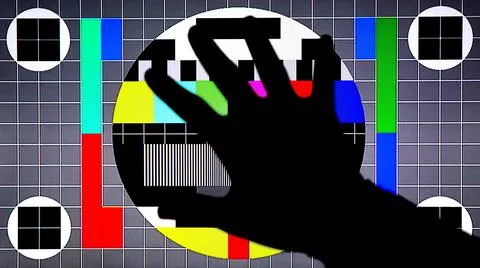 TV Test Pattern generated by a Monoscope - TV Static Noise Glitch Effect Stock Photos