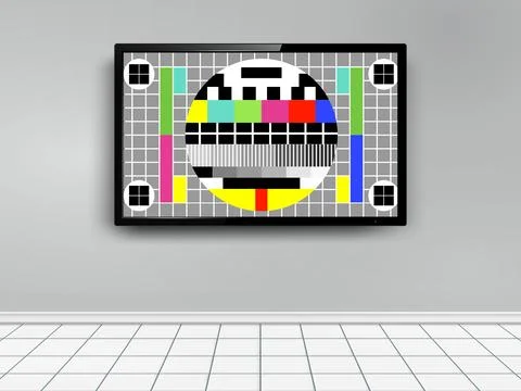 TV with test pattern screen on wall Stock Illustration