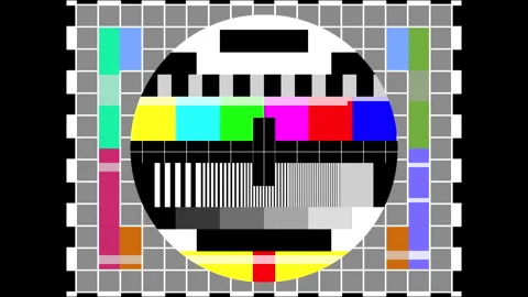 TV test sample. SMPTE Color Bars data glitches. Distortion and Flickering Stock Footage 255438371