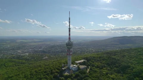 Tv tower from an aerial angle, in Mecsek, 4K, Hungary Stock Footage 212570593