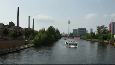 TV Tower and the River Spree in Berlin Stock Footage 11291354