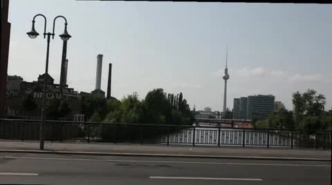 TV Tower and the River Spree in Berlin Stock Footage 11292237