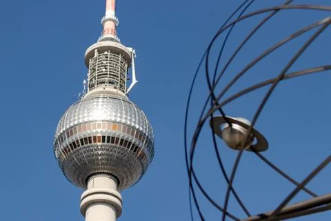 TV Tower and World Clock in Alexanderplatz Berlin Stock Photos