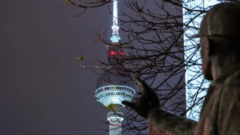 TV Tower in Berlin in Germany close-up Vídeo Stock 144359296
