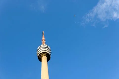 TV Tower in Stuttgart, Germany - First TV Tower of the world - Plane in the b Фото