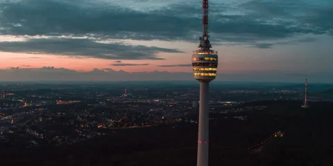 TV Tower Stuttgart Sunset Dawn overview city aerial 4k Stock-Footage 153486786