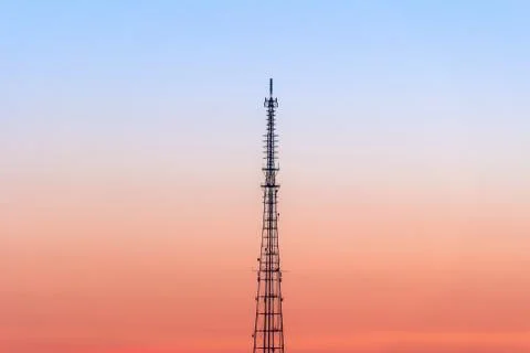 TV tower on sunset background Stock Photos