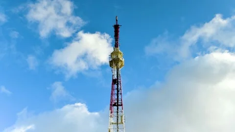 TV tower. Tower with antennas for cellular phone communication and TV Stock Footage 139937240