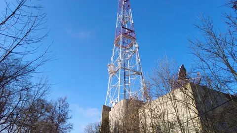 TV tower. Tower with antennas for cellular phone communication Lviv, Ukraine Stock Footage 144465867