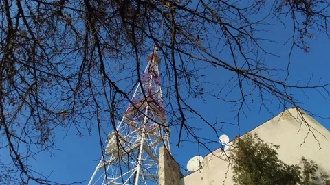 TV tower. Tower with antennas for cellular phone communication Lviv, Ukraine Stock Footage 144466012