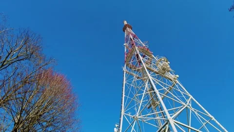 TV tower. Tower with antennas for cellular phone communication Lviv, Ukraine Stock Footage 144466552