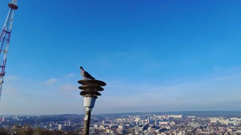 TV tower. Tower with antennas for cellular phone communication Lviv, Ukraine Stock Footage 144466707