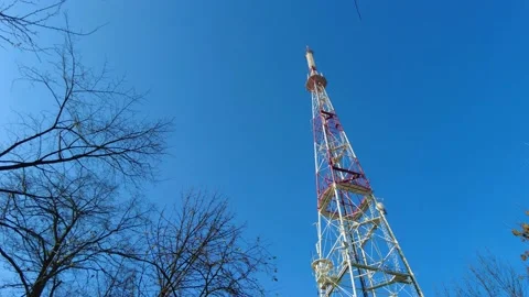 TV tower. Tower with antennas for cellular phone communication Lviv, Ukraine Stock Footage 144466852