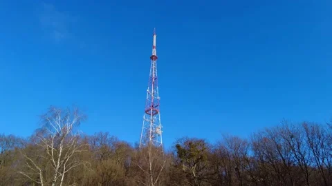 TV tower. Tower with antennas for cellular phone communication Lviv, Ukraine Stock Footage 144466977