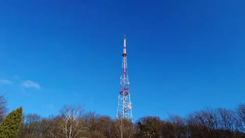 TV tower. Tower with antennas for cellular phone communication Lviv, Ukraine Stock Footage 144467097