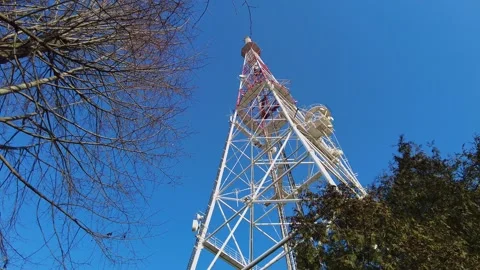 TV tower. Tower with antennas for cellular phone communication Lviv, Ukraine Stock Footage 144883938