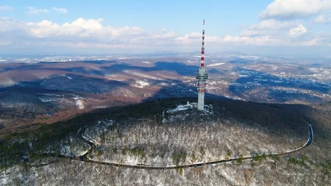 TV tower in winter forest Stock Footage 94198797