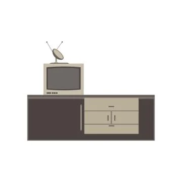 Tv unit television icon vector furniture screen design flat isolated home ill Stock Illustration