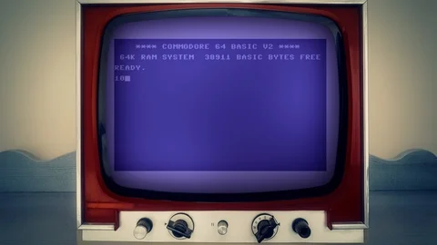 TV vintage Commodore 64 simple program 스톡 동영상 93910055