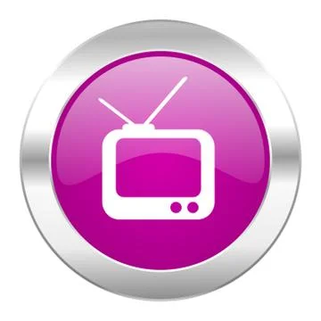 Tv violet circle chrome web icon isolated. Stock Illustration