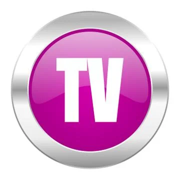 Tv violet circle chrome web icon isolated. Stock Illustration