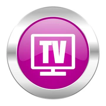 Tv violet circle chrome web icon isolated. 库存插图