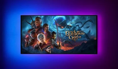 TV on wall with the Baldur's Gate 3 Stock Illustration