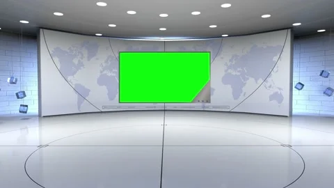 TV On Wall.3D Virtual News Studio Background Stock Footage 155321042
