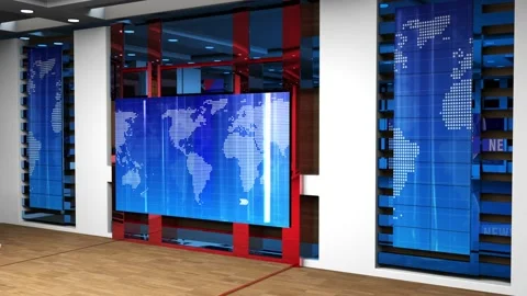 TV On Wall.3D Virtual News Studio Background Stock Footage 155370666