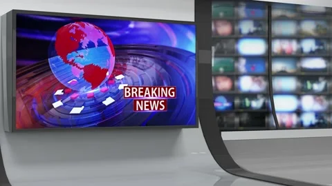 TV On Wall.3D Virtual News Studio Background Stock Footage 155370847