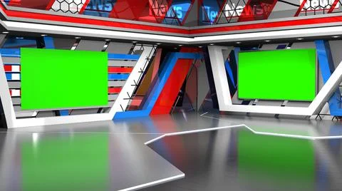 TV On Wall.3D Virtual News Studio Background, 3d illustration Illustration