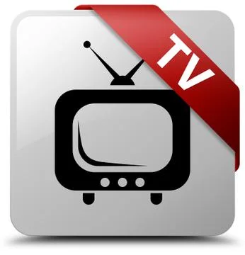 TV white square button red ribbon in corner Stock Illustration