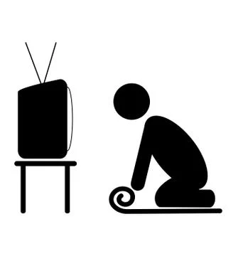 TV yoga tutorial lesson man pictogram flat icon isolated on whit Stock Illustration