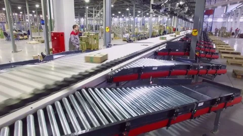TVER - MAY 17, 2017: Conveyor transports parcels in Ozon company warehouse Stock Footage 82682576