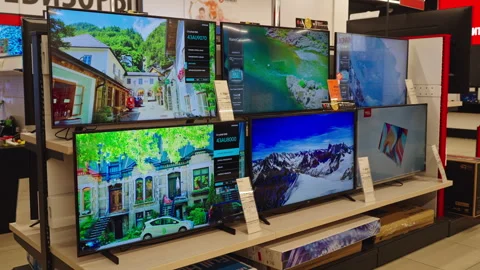 TVs are sold at an electronics store. Minsk, Belarus, 2023 Stock Footage 240877612