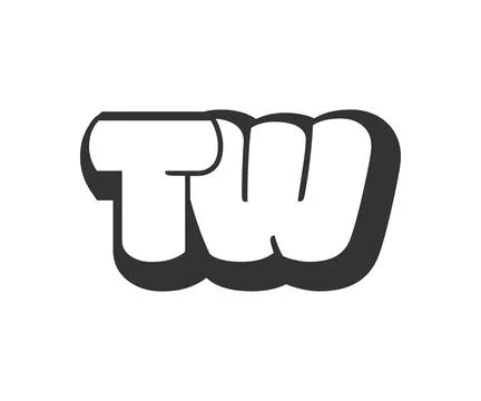 TW logo, bubble comic lettering, rounded in graffiti style black and white .. 库存插图