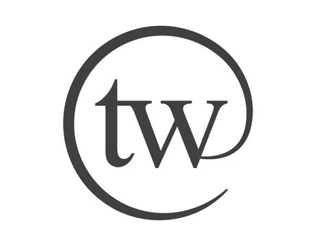 TW logo from two letter with circle shape email sign style. T and W round l.. Stock Illustration