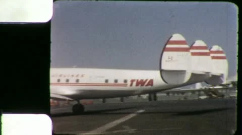 TWA TURBO PROP AIRLINER AIRPORT 1950 (Vintage Old Film Home Movie Footage) 5340 Stock Footage