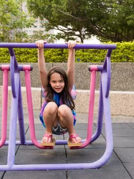 Tween girl on stepping machine Stock Photos