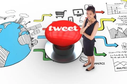 Tweet against digitally generated red push button Stock Illustration