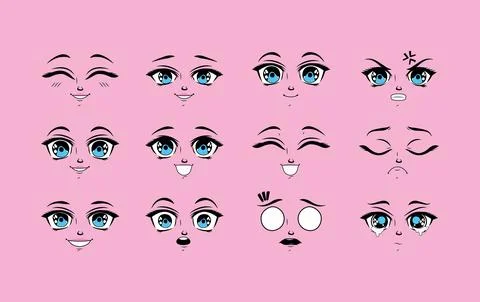 Various Emotion Manga Anime Girl Faces Cartoon Set Stock Vector by  ©Punnawich 442319984