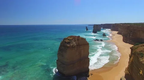 Twelve Apostles on a beautiful day, aerial view of Australian Coast Stock Footage