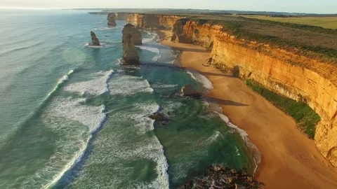 Twelve Apostles wonderful aerial view at sunset - Victoria, Australia Stock Footage