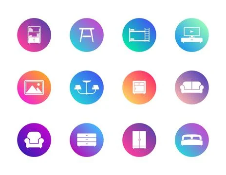 Twelve colorful gradient circular icons Stock Illustration
