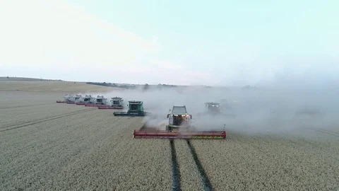 Twelve combines, take off, view from the front Stock Footage 81949236
