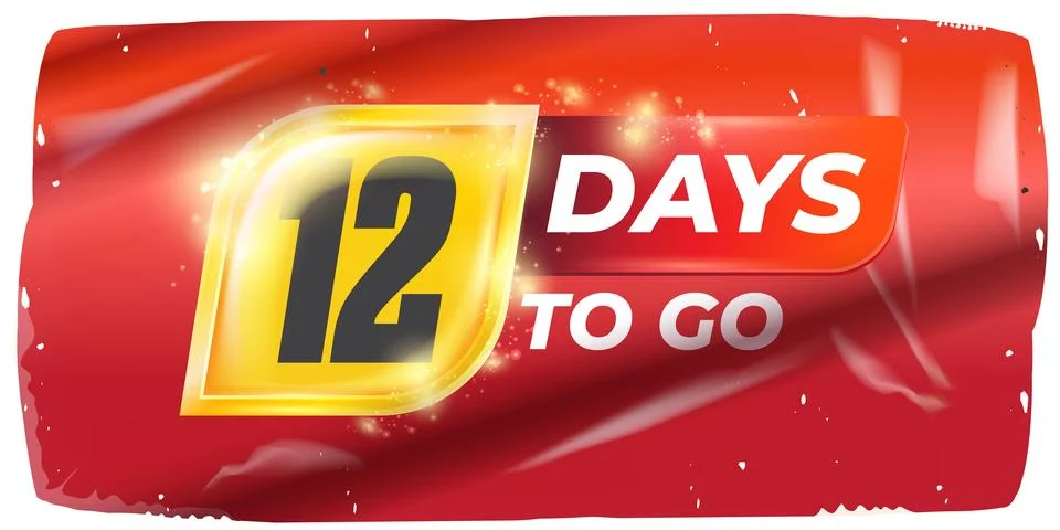 Twelve Days To Go Vector: Bold White Numerals on Dynamic Red and Yellow 스톡 일러스트